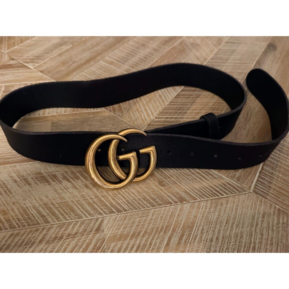 Gucci 409416 Leather Belt Black 85 34 GG MARMONT 1.5" Wide
